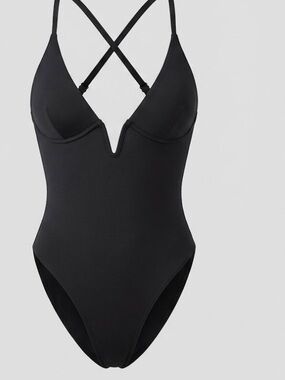 Black Plunge Swimsuit One Piece - Size Large